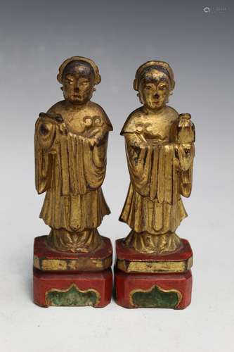 Two Chinese Carved Gilt Wood Figurines