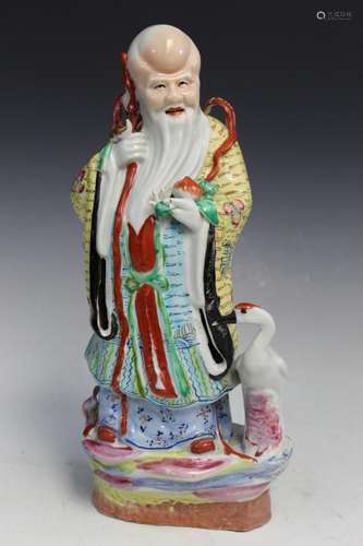 Chinese Famille Rose Porcelain Statue of Shoulao