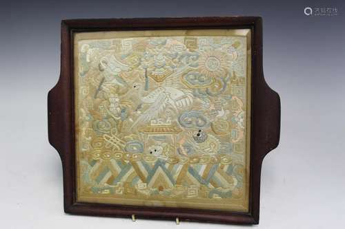 Chinese Framed Embroidery Tea Tray