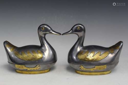 Pair of Chinese Pewter Duck Boxes