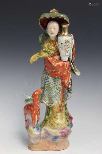 Chinese Porcelain Figure of a Lady and a Deer