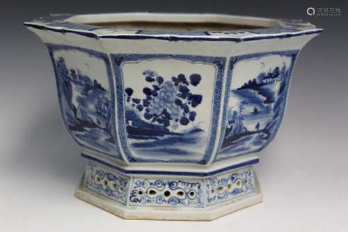 Chinese Large Blue and White Porcelain Planter.