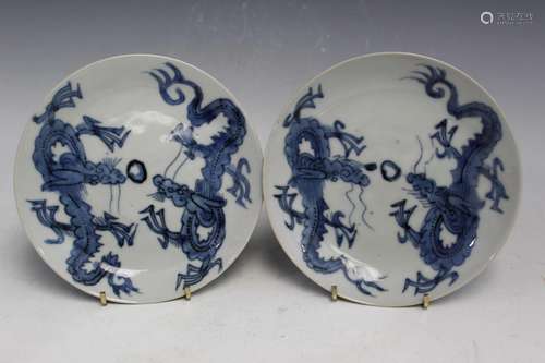 Pair of Chinese Blue and White Porcelain Dishes