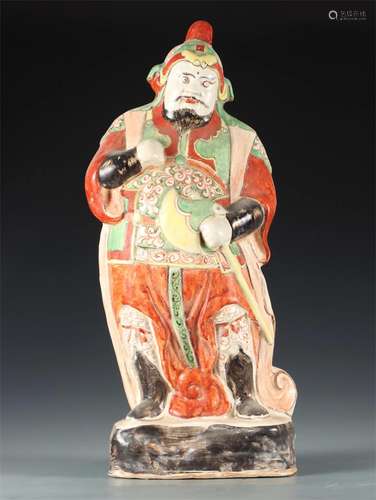 A Chinese Red and Green Glazed Figure Statue