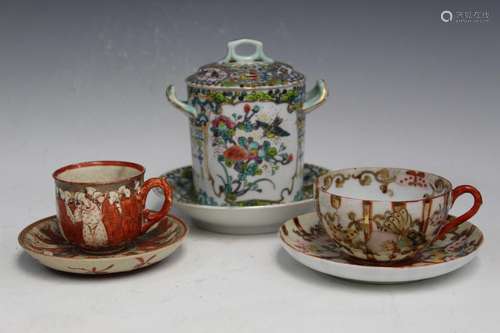 Three Sets of Japanese Porcelain Cups and Saucers