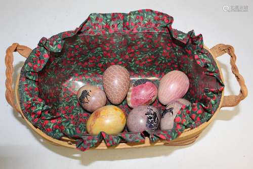 Seven African Stone Eggs in a Peterboro Basket