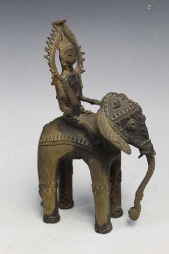 Southeastern Asian Bronze Statue of a Man Riding Elephant