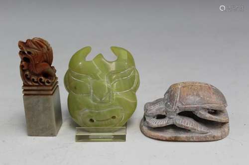 Three Asian Carved Stone Items