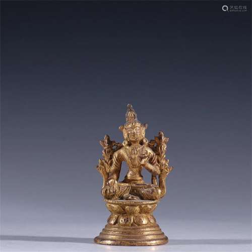 A Chinese Gilt Bronze Guanyin Statue