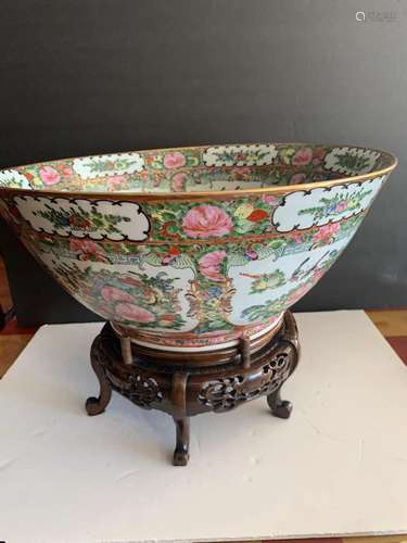 Chinese rose medallion porcelain punch bowl.