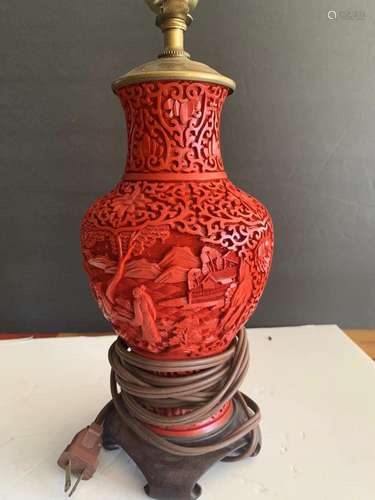 Chinese cinnabar vase lamp.