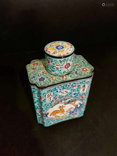 Chinese enamel tea caddy.