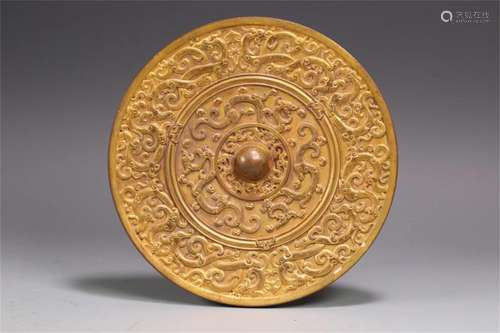 A Chinese Gilt Bronze Dragon Patterned Mirror