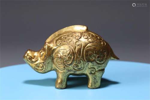 A Chinese Gilt Bronze Beast Decoration