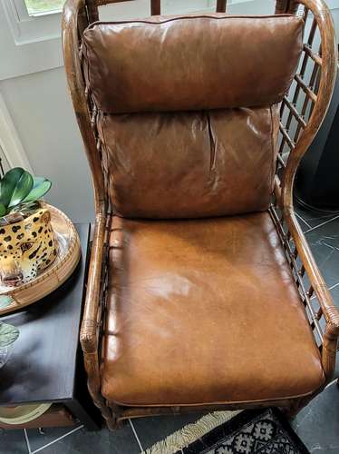 Leather and rattan lounge chair (not torn)