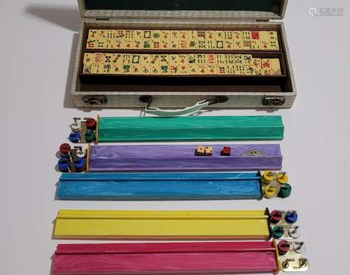 Vintage bakelight Mah Jongg set in leather covered case, inc...