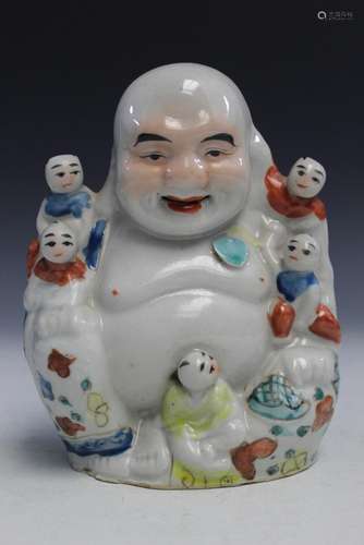 Chinese famille rose porcelain statue of a laughing