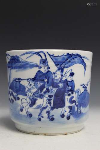 Chinese blue and white porcelain brush pot.