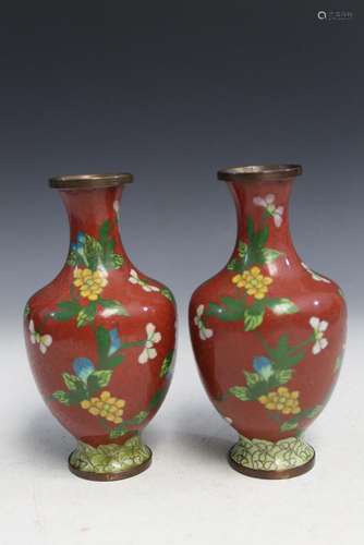 Pair Chinese cloisonne vases.