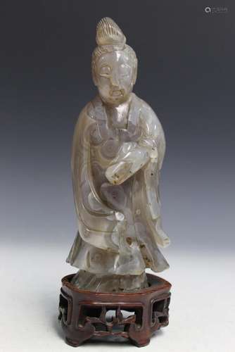 Chinese Carved Agate Guanyin Statue