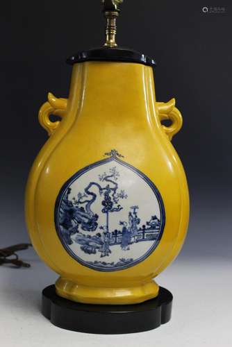 Chinese Yellow Glaze Porcelain Vase Lamp