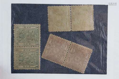 Three Horizontal Pairs of 1878 Large dragon with thin paper.