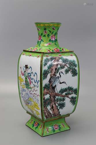 Chinese enamel on copper vase.