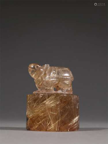 A Chinese Carved Rock Crystal Beast Topped Seal