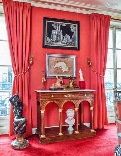 15 - A PAIR OF GILT-BRONZE AND MAHOGANY CONSOLE TABLES