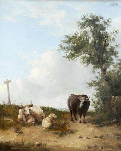 CIRCLE OF WILLIAM SHAYER (1787-1879), CATTLE AND SHEEP AT RE...