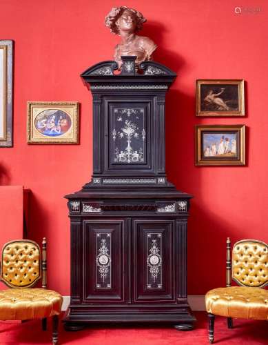 24 - AN EBONY & IVORY MARQUETRY CABINETS