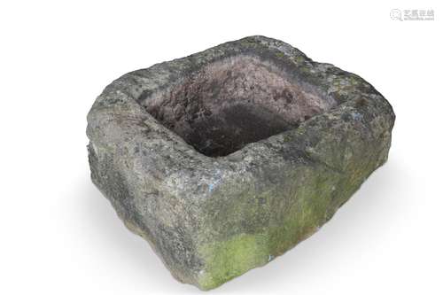 A STONE TROUGH, shaped square form. Approx. 64cm by 55cm