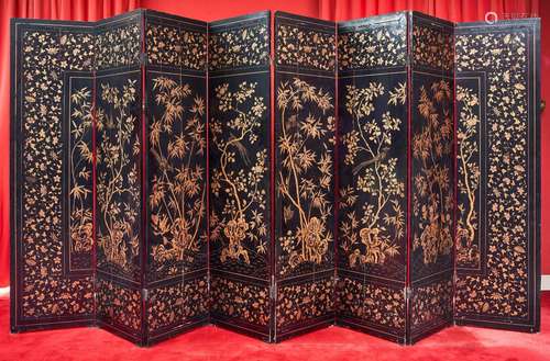 57 - AN EXPORT LACQUERED EIGHT-PANEL SCREEN