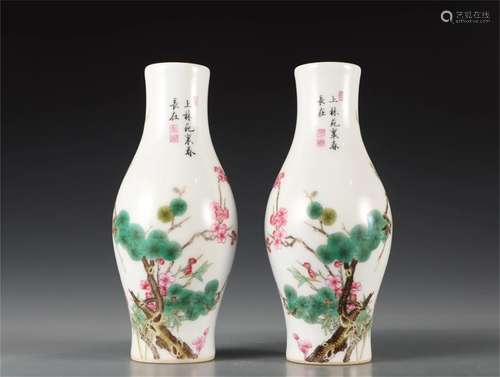 A Pair of Chinese Famille Rose Porcelain Vases