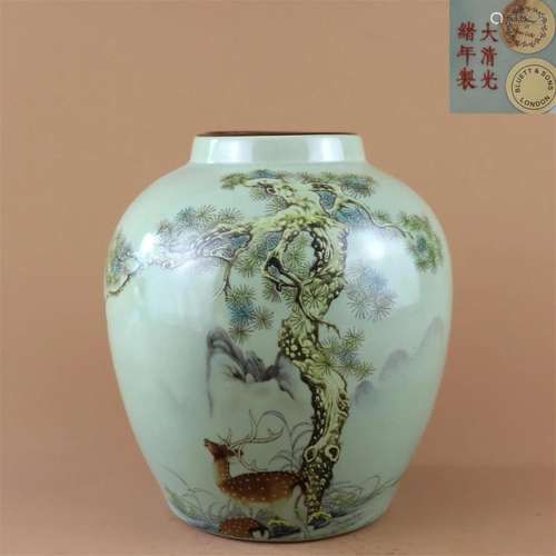 A Chinese Celedon Glazed Famille Rose Porcelain Jar