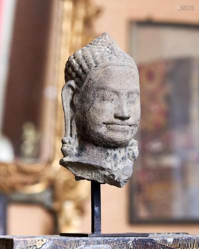 90 - A LIMESTONE HEAD OF BUDDHA