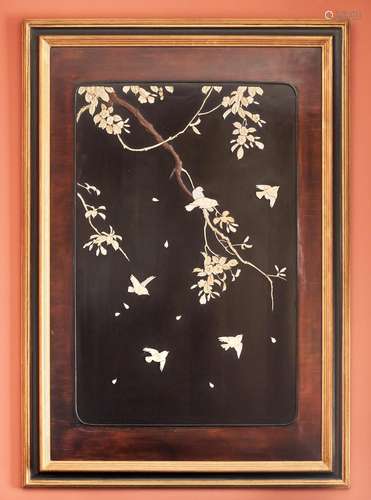 138 - A PAIR OF IVORY INLAID LACQUERED PANELS