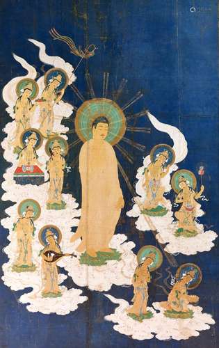 139 - A LARGE AND IMPRESSIVE BUDDHIST PAINTING