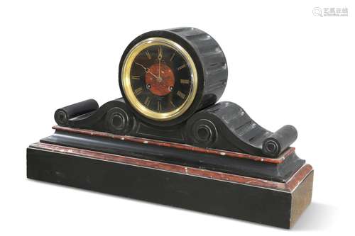 A LARGE VICTORIAN MARBLE AND SLATE MANTEL CLOCK, with two-tr...