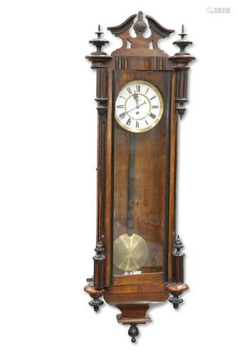 A GERMAN EBONISED AND WALNUT VIENNA-PATTERN WALL CLOCK, 19TH...