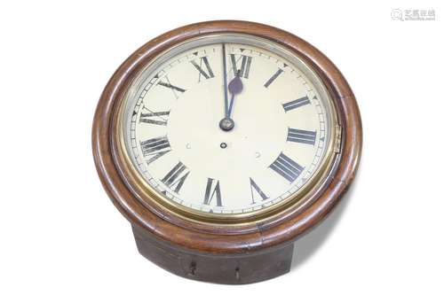 AN EDWARDIAN OAK SINGLE-FUSEE DIAL CLOCK, the dial with Roma...