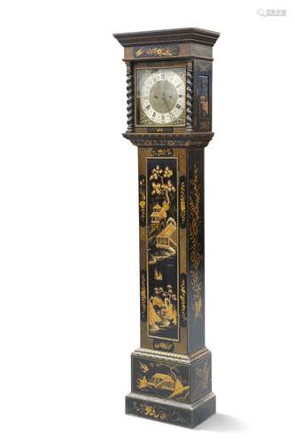 AN EARLY 20TH CENTURY CHINOISERIE LACQUER EIGHT-DAY LONGCASE...