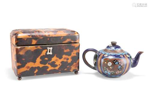 A REGENCY TORTOISESHELL TEA CADDY, rectangular, (a/f), 15cm ...