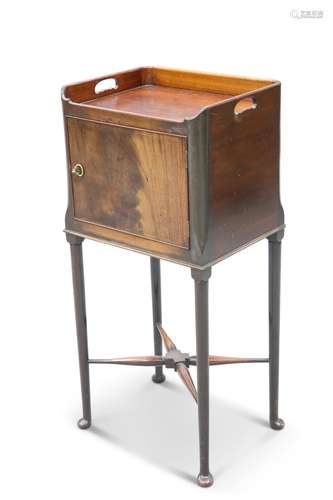 A GEORGE III-STYLE MAHOGANY BEDSIDE TABLE, with tray top ove...