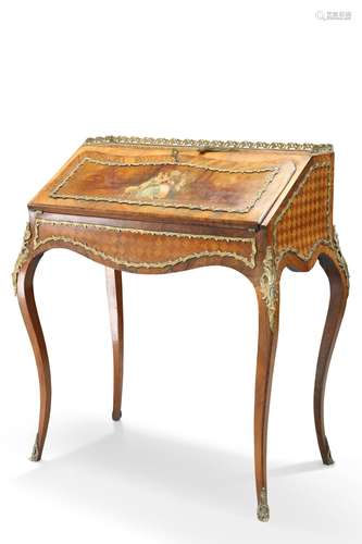 A 19TH CENTURY FRENCH ROSEWOOD AND PAINTED GILT-METAL MOUNTE...