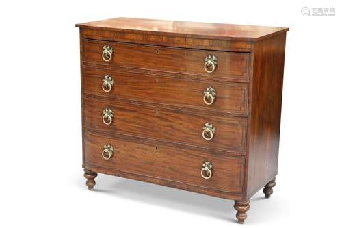 A REGENCY MAHOGANY AND ROSEWOOD CHEST OF DRAWERS, with four ...