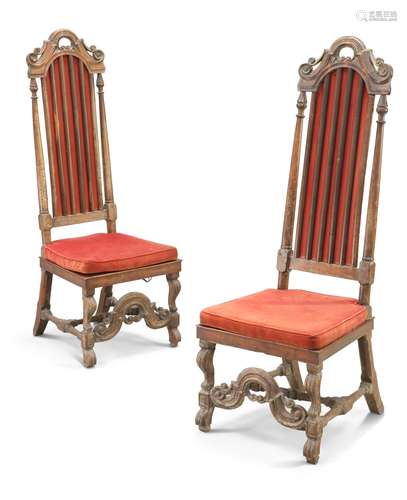 A PAIR OF CONTINENTAL 17TH CENTURY WALNUT HIGH-BACK CHAIRS, ...