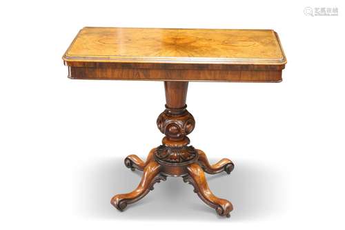 A VICTORIAN BURR WALNUT FOLDOVER CARD TABLE,Â the moulded to...