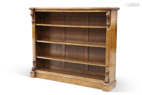 A VICTORIAN BURR WALNUT OPEN BOOKCASE, by Turner, Son and Wa...