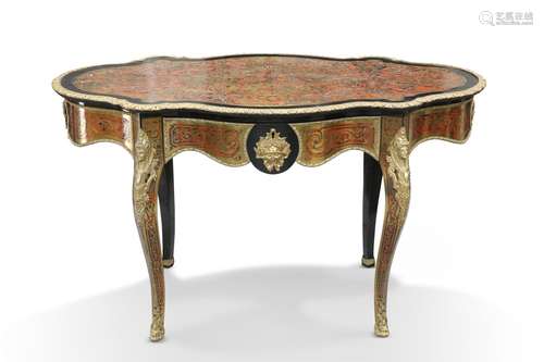 A LOUIS XV-STYLE GILT-METAL MOUNTED BOULLE BUREAU PLAT, the ...